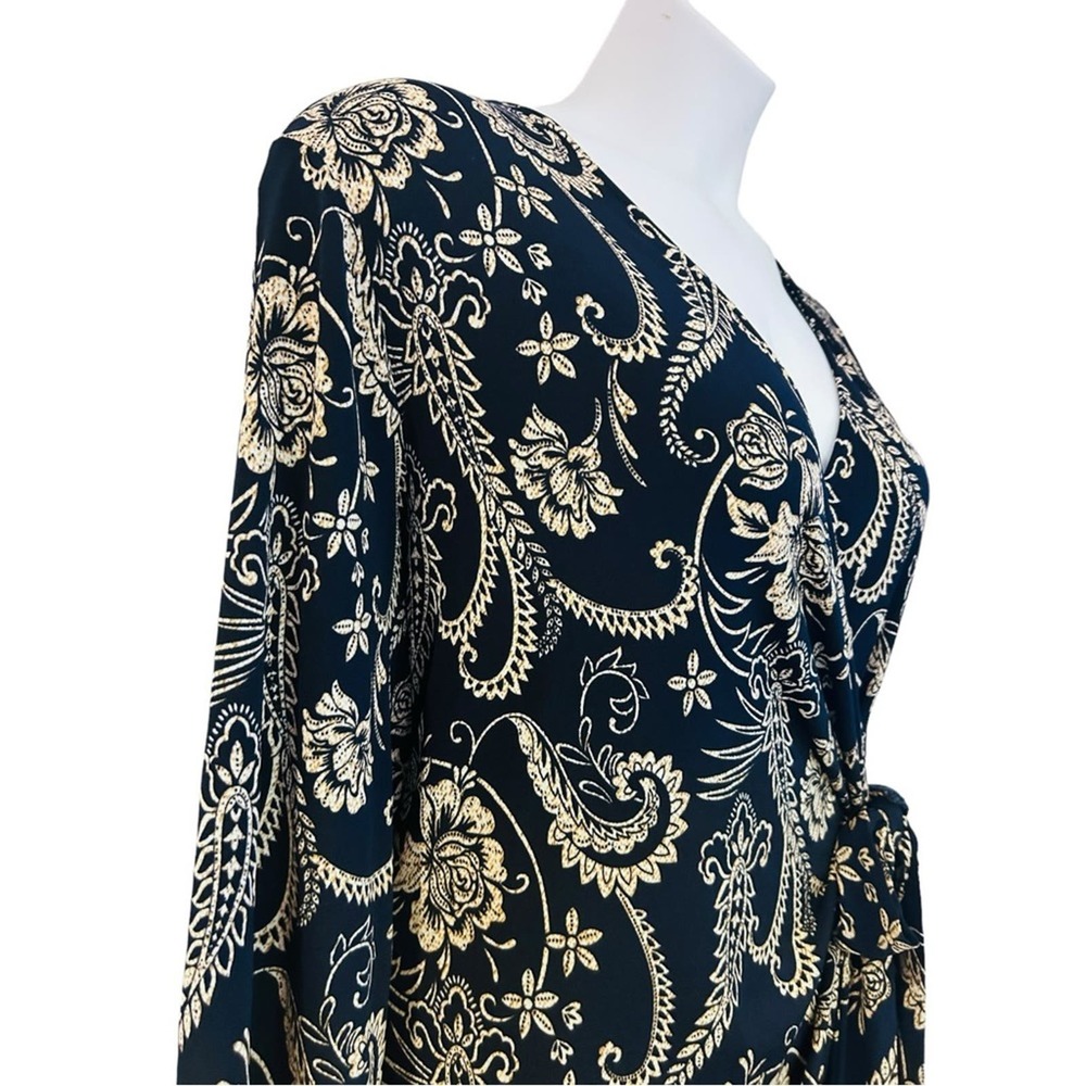 ⭐️Moci Purple Rain Navy Jersey Knit Floral Wrap Office Casual Date Night Dress - Picture 10 of 15